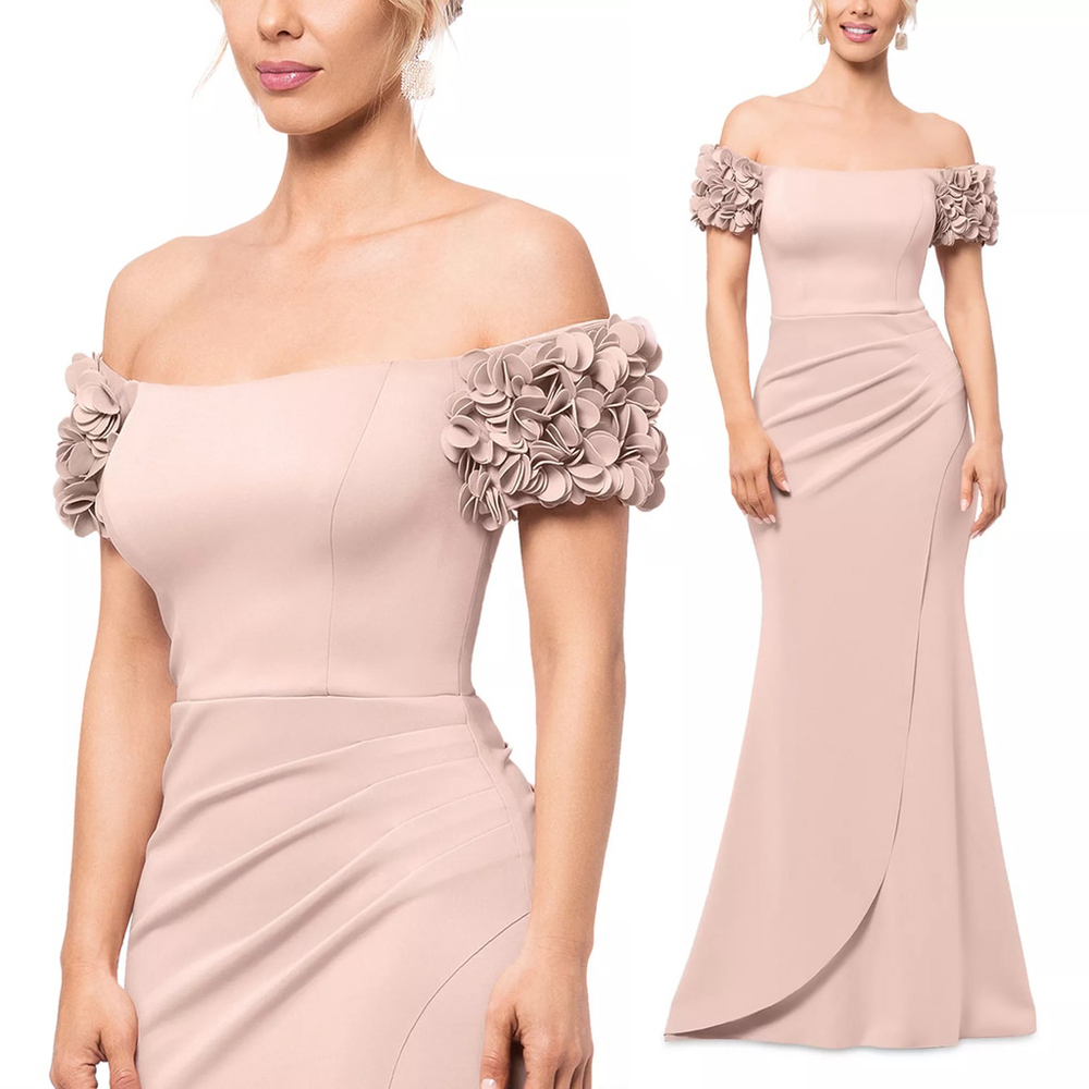 NWT AQUA Embellished Sleeve Gown Maxi Dress Ruffle Crepe Dusty Pink - Size 2 - Picture 2 of 12